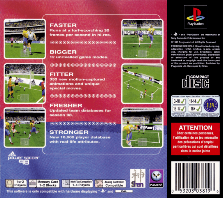 Adidas Power Soccer 98 — Box back
