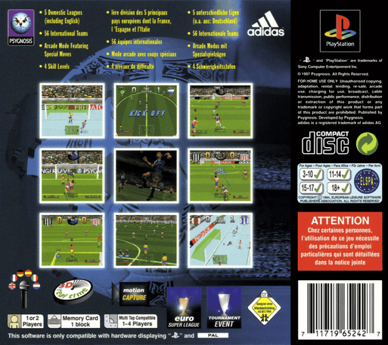 Adidas Power Soccer International '97 — Box back