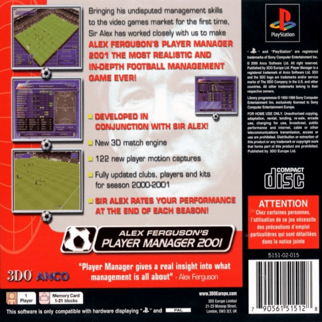 Alex Ferguson's Player Manager 2001 — Box back