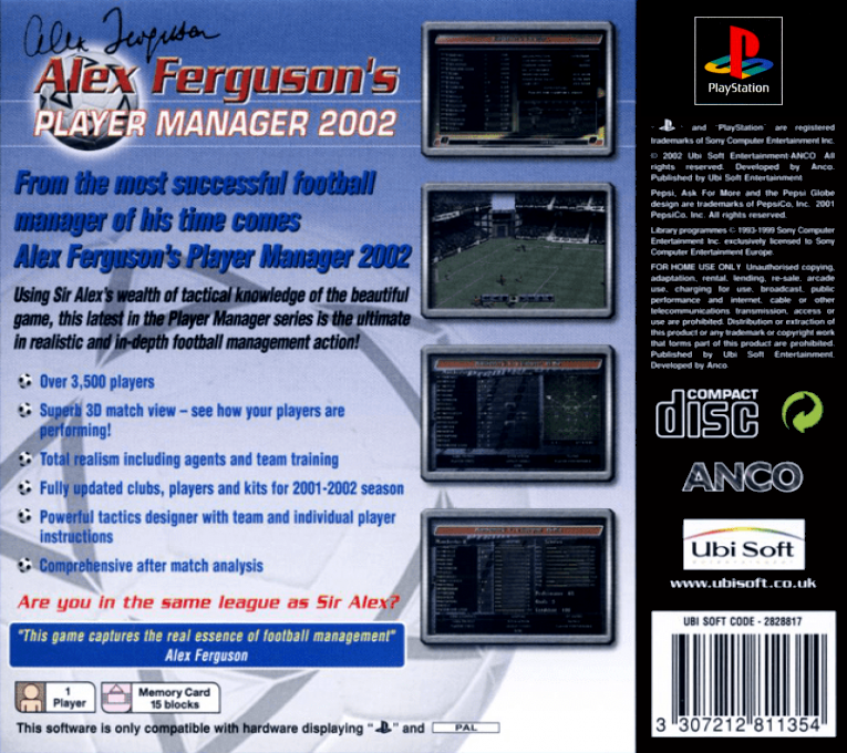 Alex Ferguson's Player Manager 2002 — Box back