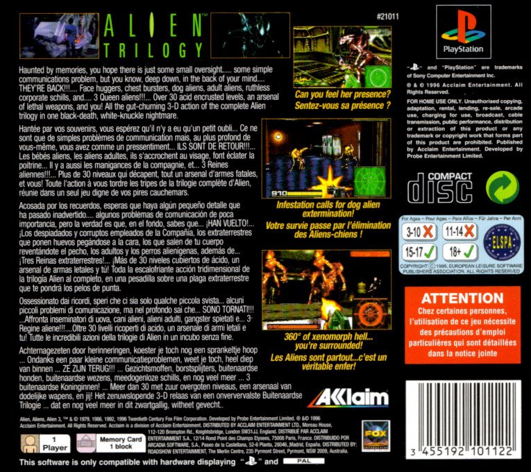 Alien Trilogy — Box back
