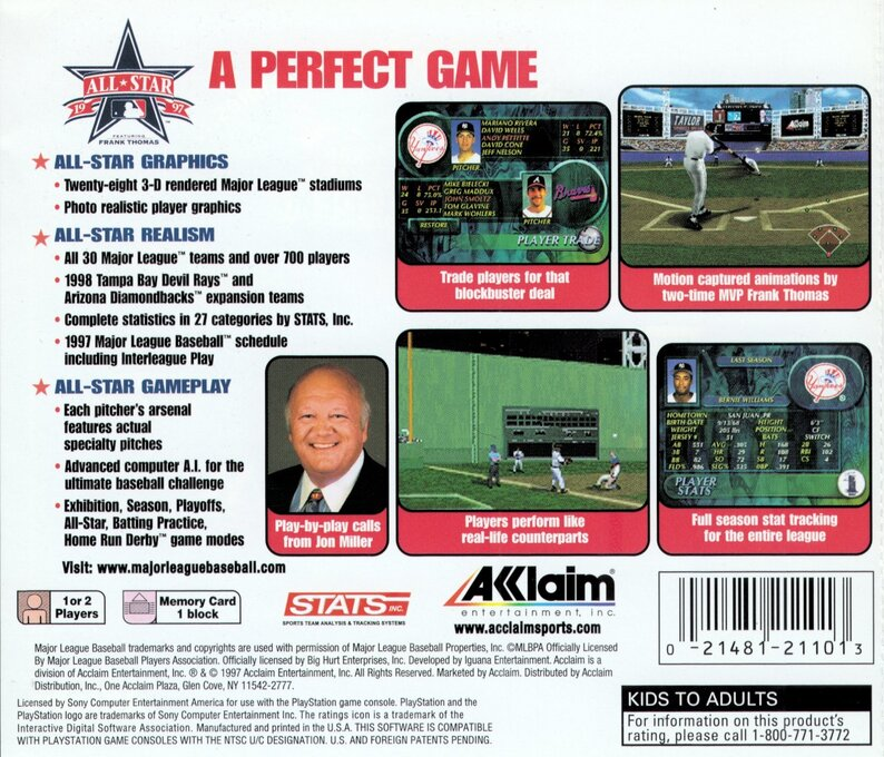 All-Star Baseball 97 featuring Frank Thomas — Box back