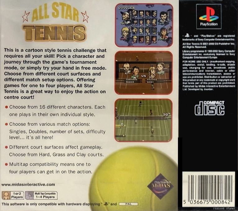 All Star Tennis — Box back
