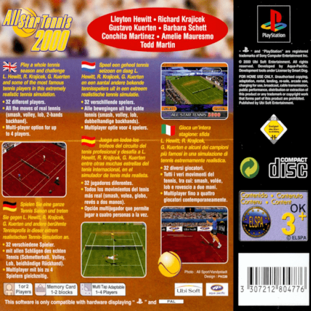 All Star Tennis 2000 — Box back