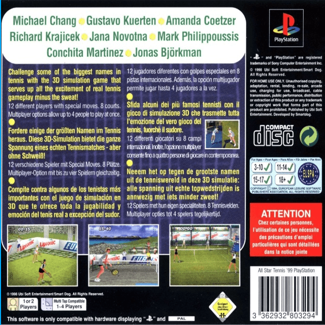 All Star Tennis '99 — Box back