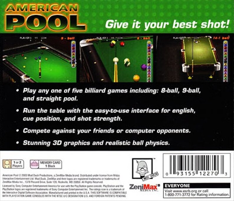 American Pool — Box back
