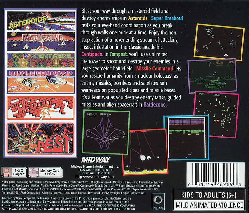Arcade's Greatest Hits : The Atari Collection 1 — Box back