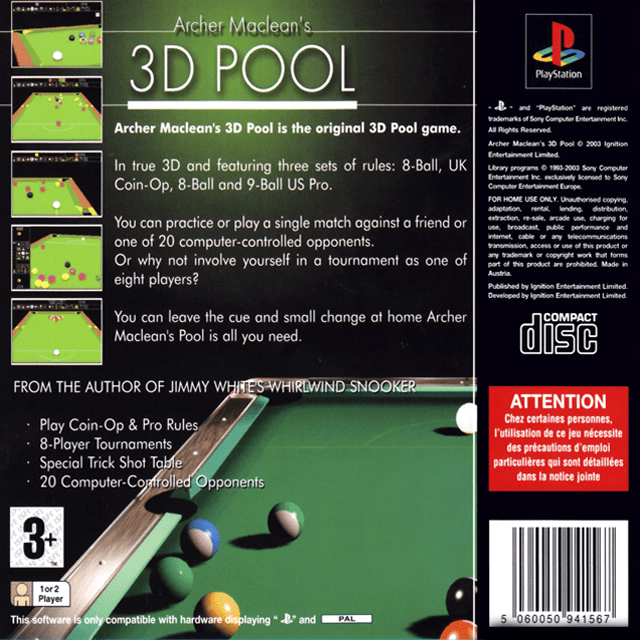 Archer Maclean's 3D Pool — Box back
