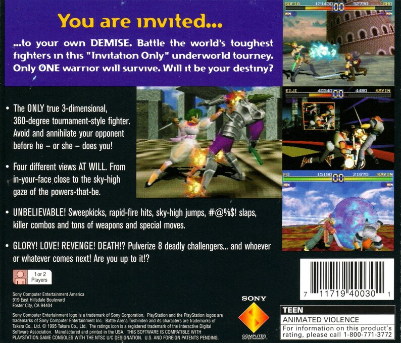 Battle Arena Toshinden — Box back