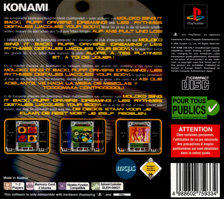 Beatmania — Box back