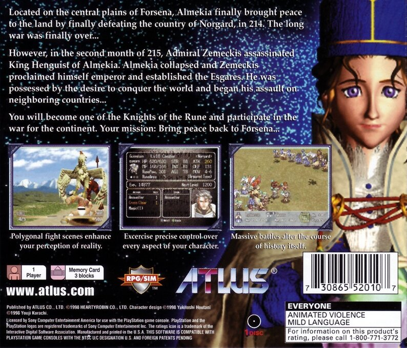 Brigandine : The Legend of Forsena — Box back