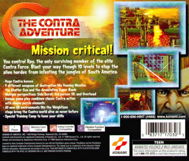 C : The Contra Adventure — Box back