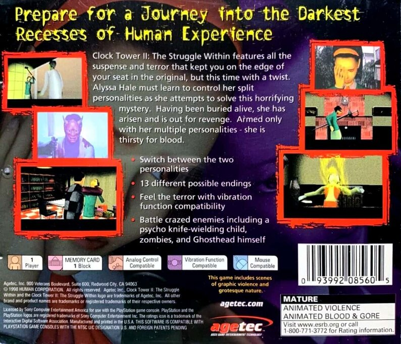 Clock Tower II : The Struggle Within — Box back