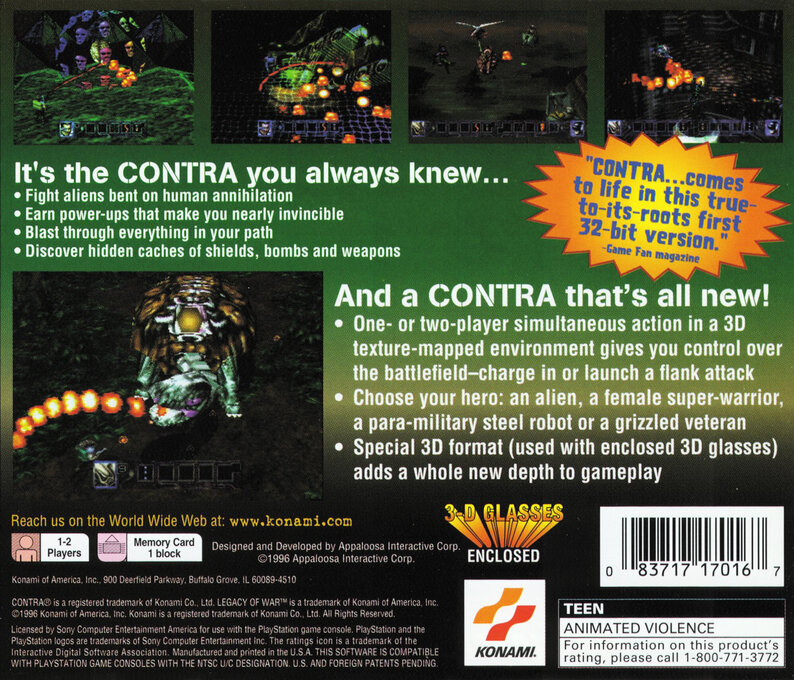Contra : Legacy of War — Box back