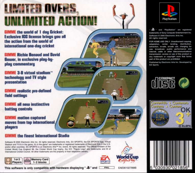 Cricket 2000 — Box back
