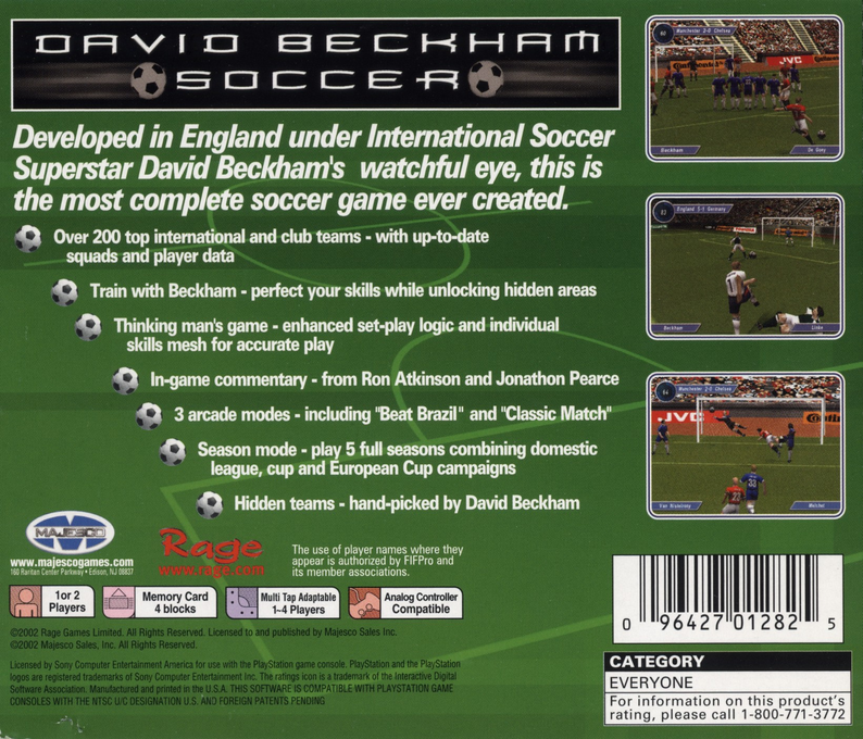 David Beckham Soccer — Box back