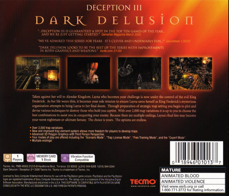 Deception III : Dark Delusion — Box back