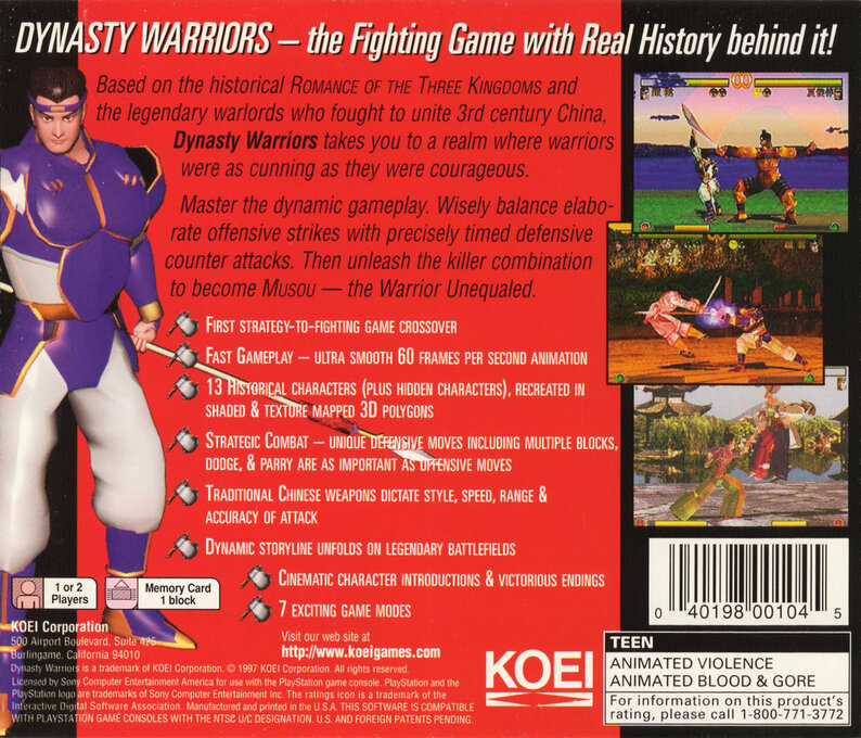 Dynasty Warriors — Box back
