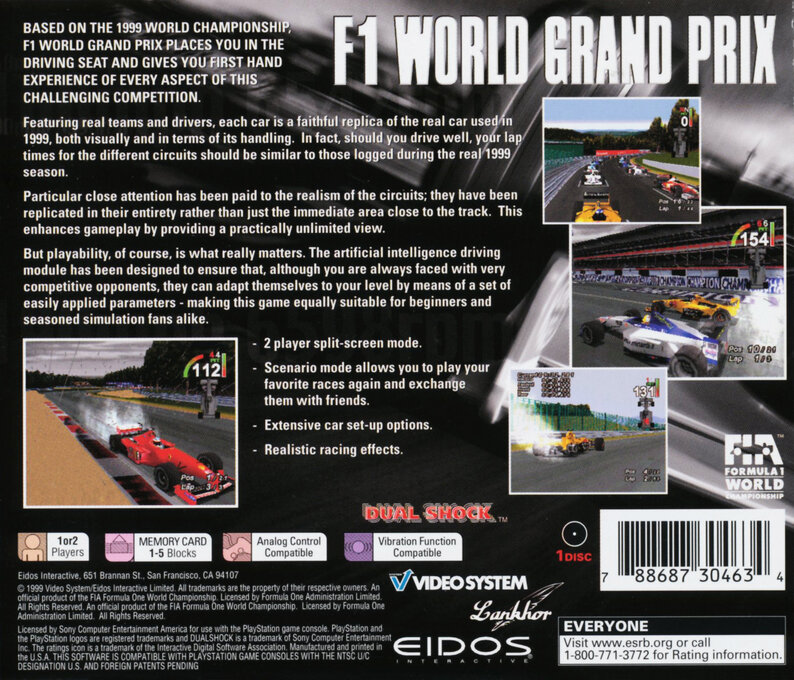 F1 World Grand Prix : 1999 Season — Box back