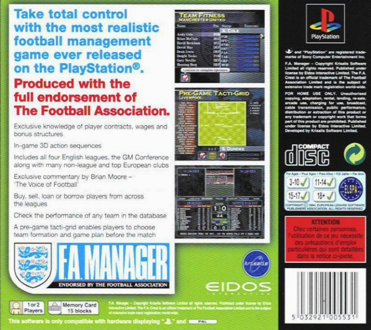 F.A. Manager — Box back