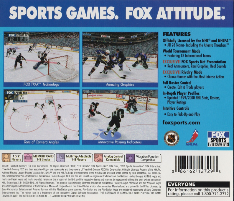 FOX Sports NHL Championship 2000 — Box back