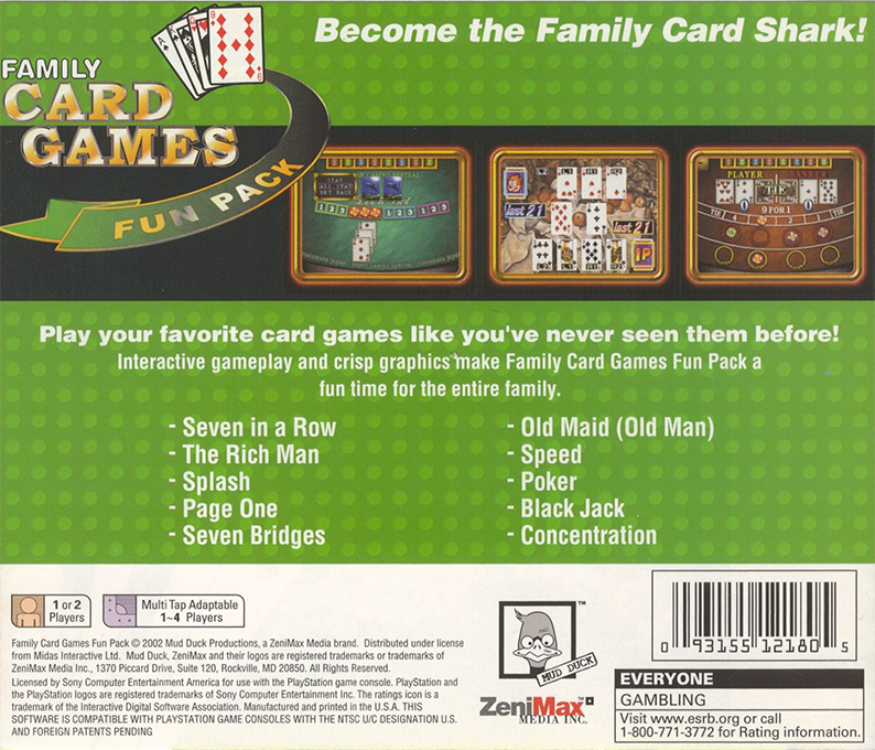 Family Card Games Fun Pack — Box back