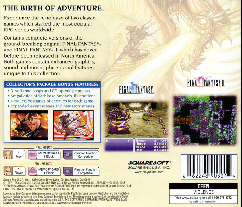 Final Fantasy Origins : FF I & FF II — Box back