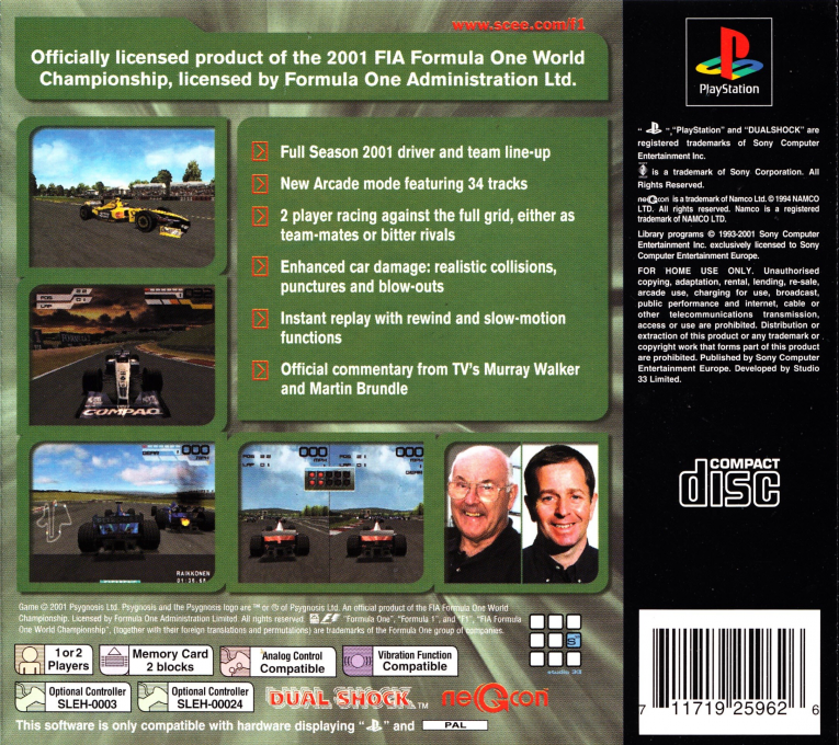 Formula One 2001 — Box back