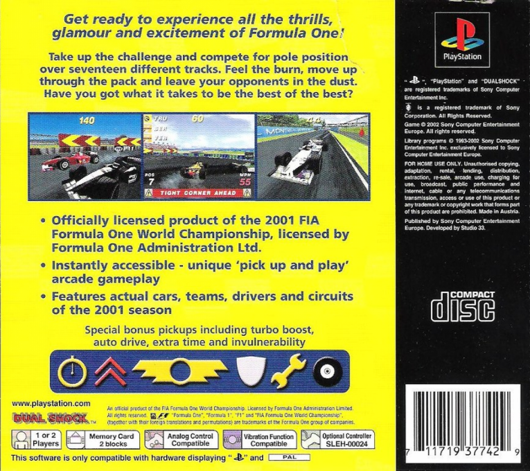 Formula One Arcade — Box back