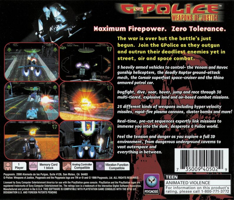 G-Police : Weapons of Justice — Box back