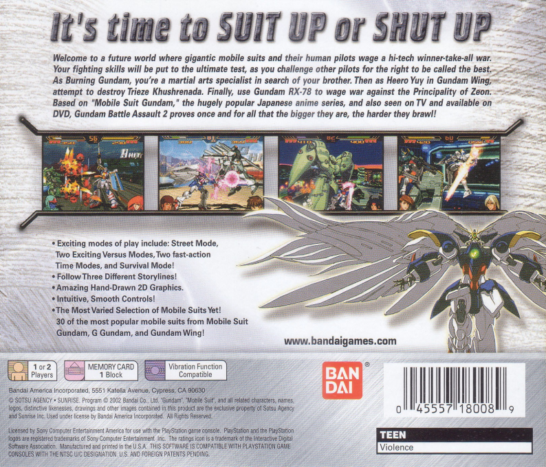 Gundam Battle Assault 2 — Box back