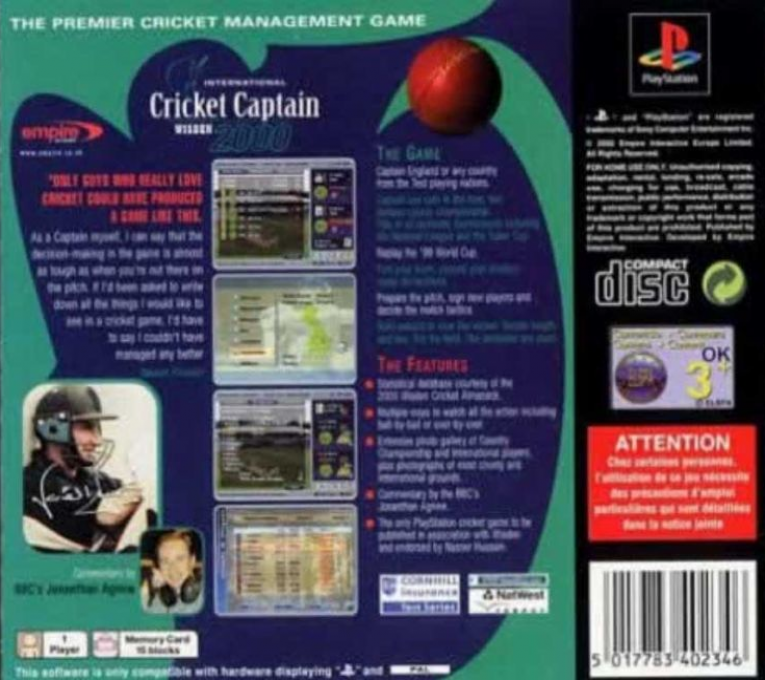 International Cricket Captain 2000 — Box back