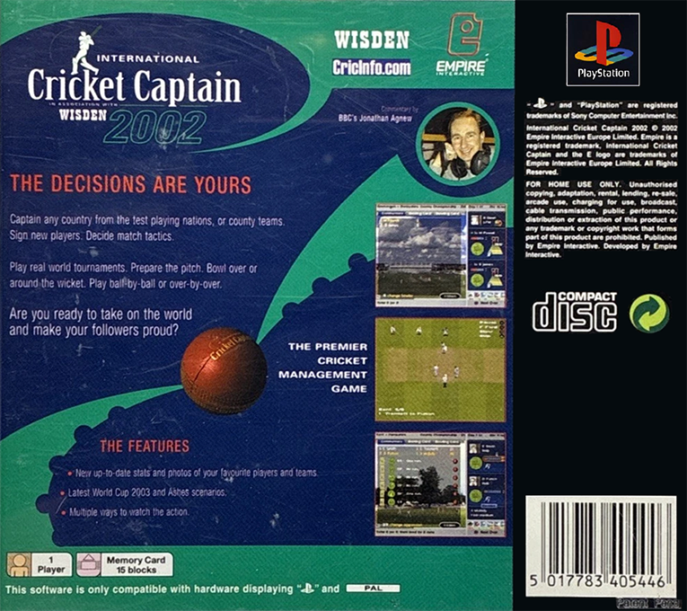 International Cricket Captain 2002 — Box back