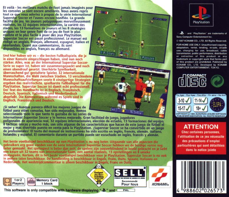 International Superstar Soccer Pro — Box back