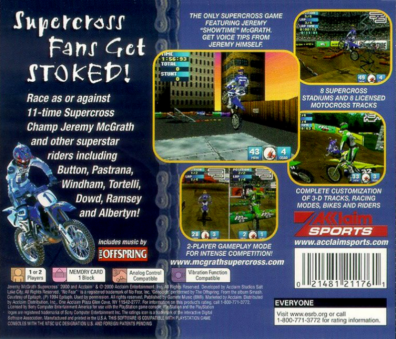 Jeremy McGrath Supercross 2000 — Box back