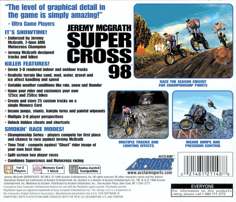 Jeremy McGrath Supercross 98 — Box back