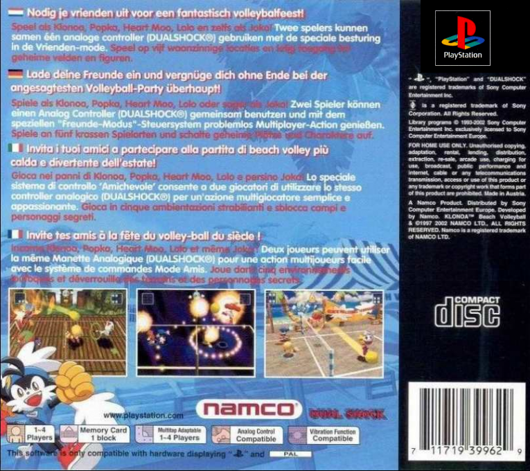 Klonoa Beach Volleyball — Box back