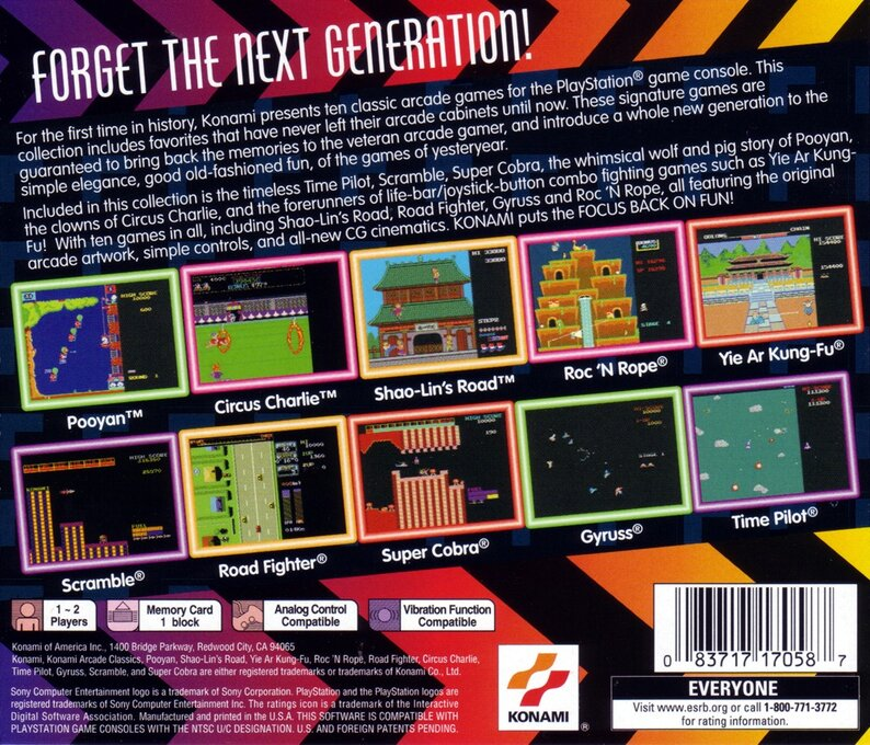 Konami Arcade Classics — Box back