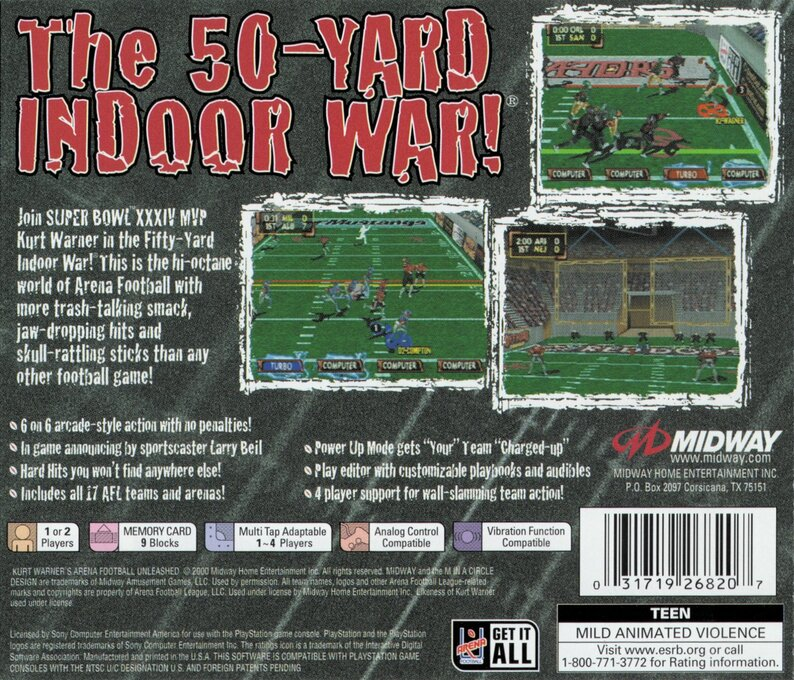 Kurt Warner's Arena Football Unleashed — Box back