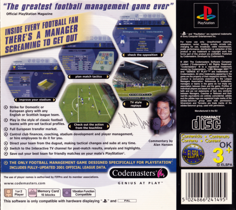 LMA Manager 2001 — Box back