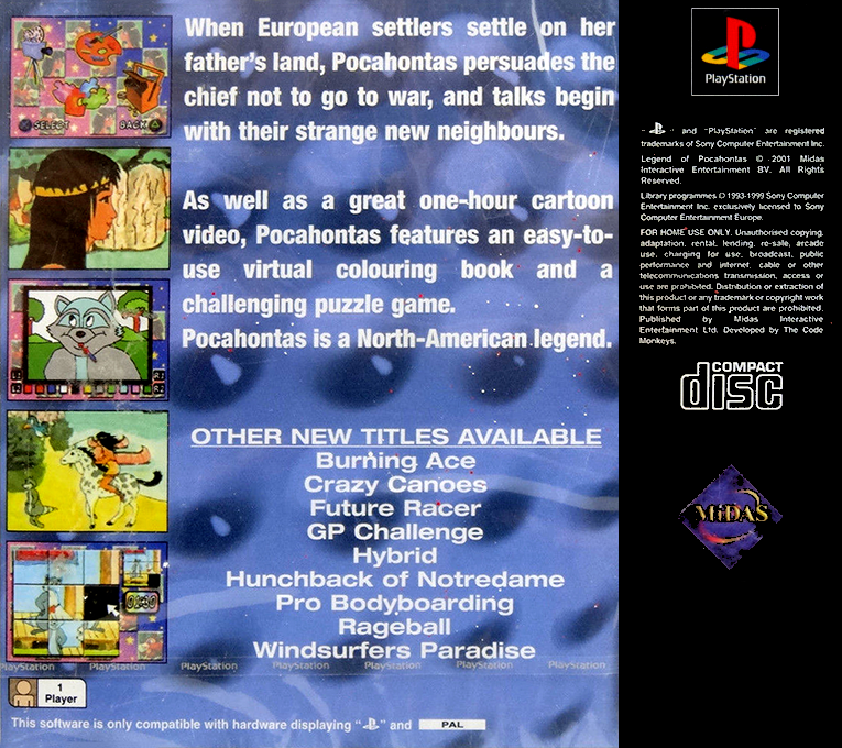 Legend of Pocahontas — Box back
