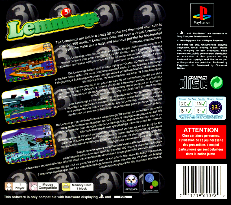 Lemmings 3D — Box back