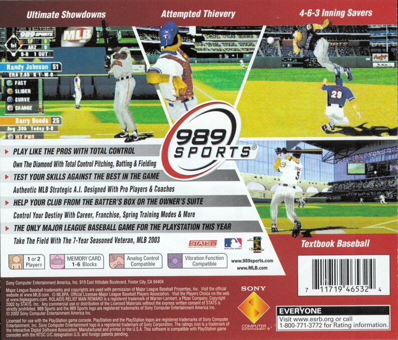 MLB 2003 — Box back