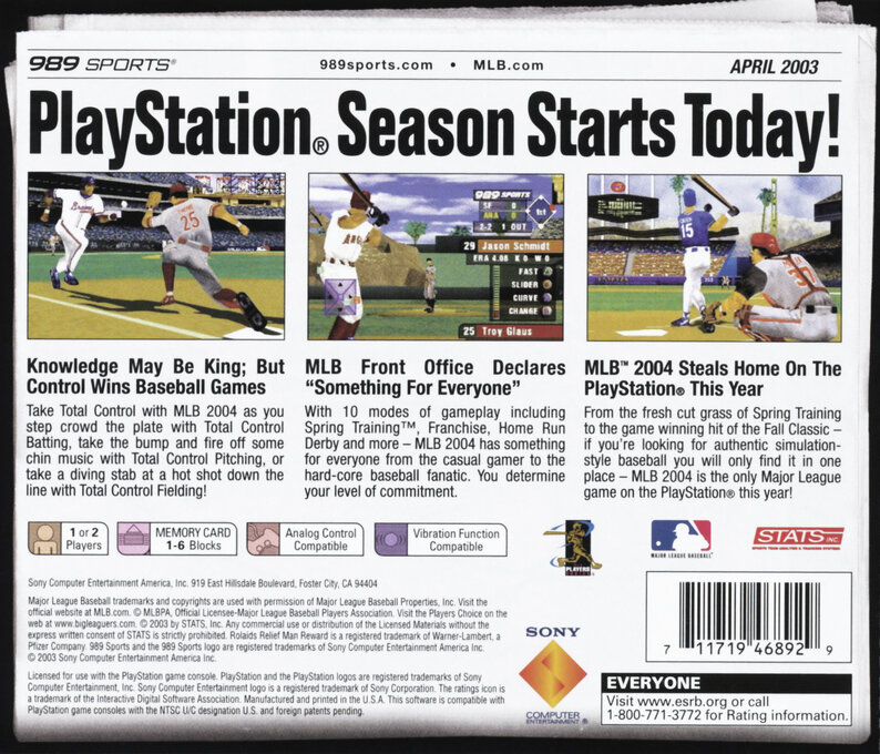 MLB 2004 — Box back
