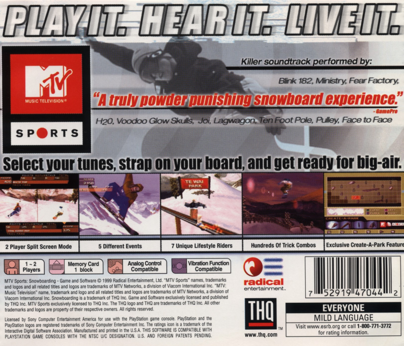 MTV Sports : Snowboarding — Box back