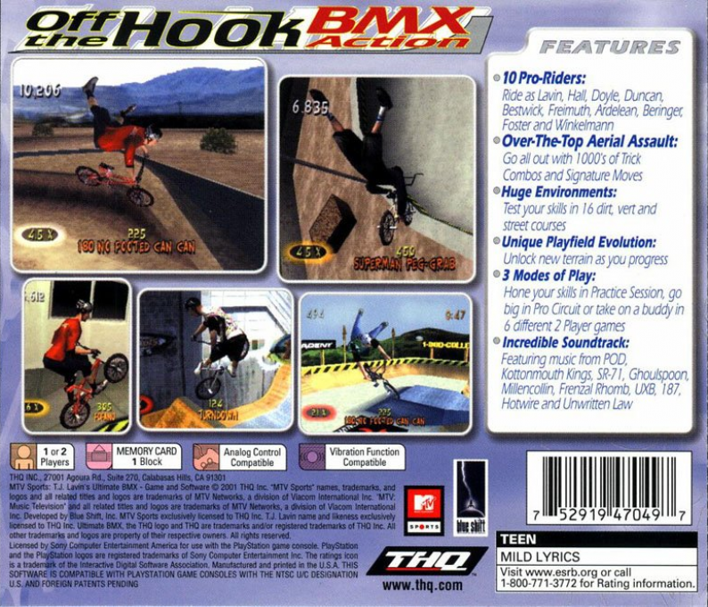 MTV Sports : T.J. Lavin's Ultimate BMX — Box back