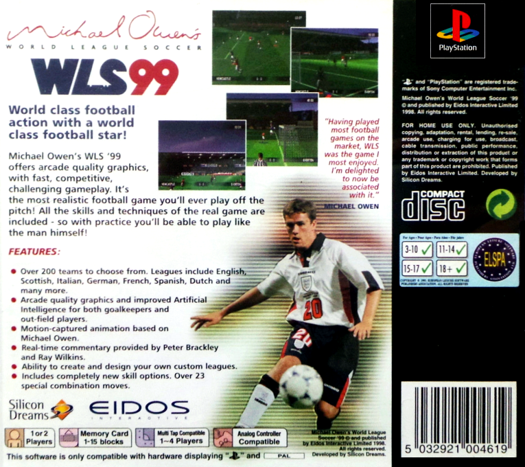 Michael Owen's World League Soccer 99 — Box back
