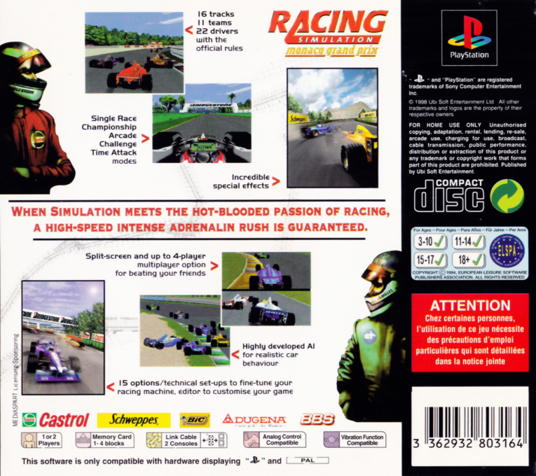 Monaco Grand Prix Racing Simulation 2 — Box back