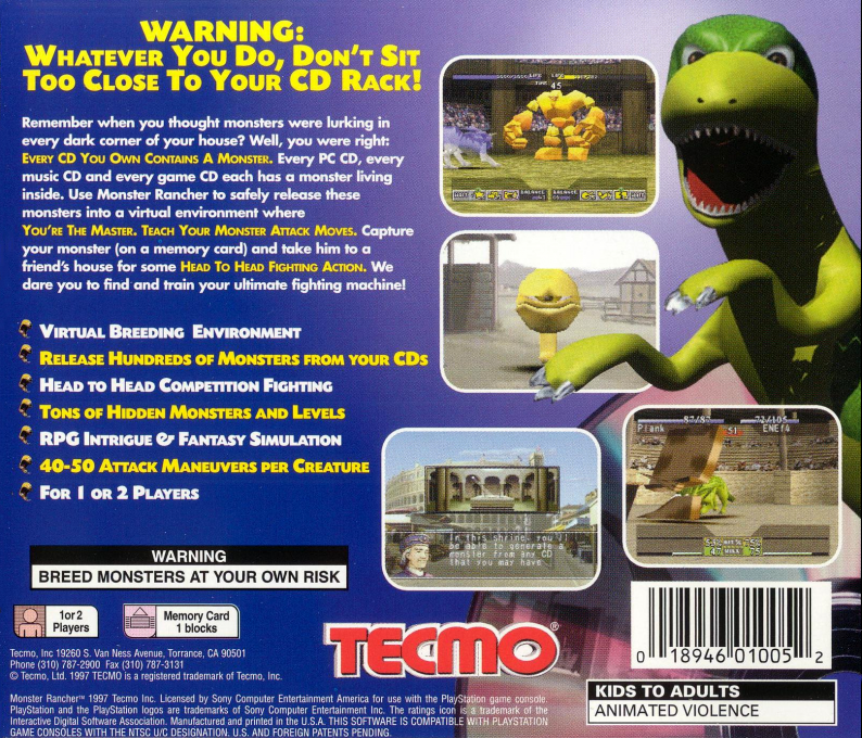 Monster Rancher — Box back