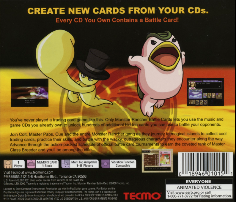 Monster Rancher Battle Card : Episode II — Box back